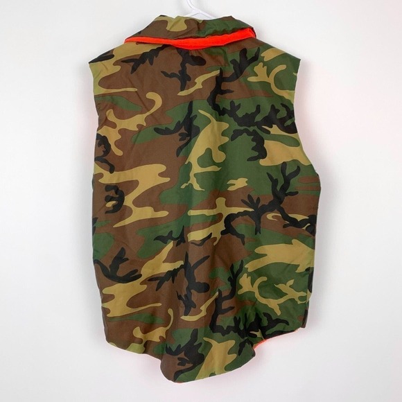 Vintage Blaze Orange Camo Nylon Pockets Full Zip Hunting Ammo Vest Med Large - Picture 5 of 5
